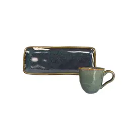 Xícara de Café e Pires Retangular Cerâmica Orgânico Oceano 120ml - 1 Unid.
