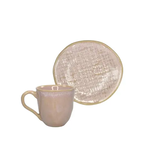 Xícara Café e Pires Ramequim Cerâmica Stoneware Juta Litchi 120ml - 1un