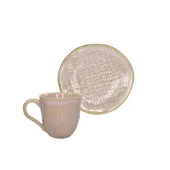 Xícara Café e Pires Ramequim Cerâmica Stoneware Juta Litchi 120ml - 1un