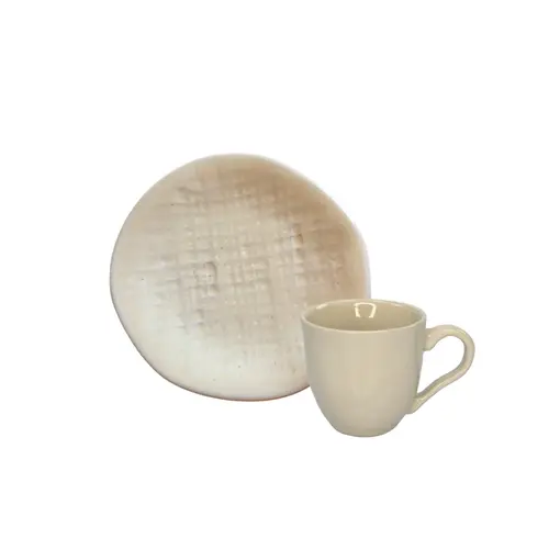Xícara Café e Pires Ramequim Cerâmica Stoneware Juta Clay Shiny 65ml - 1un