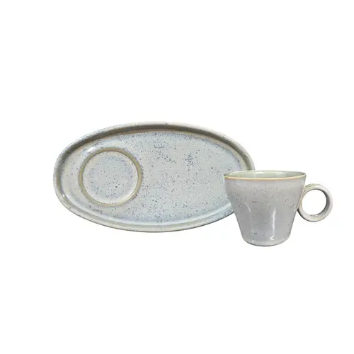 Xícara de Café e Pires Oval Cerâmica Stoneware Neo Green Granite 110ml - 1 Unid.