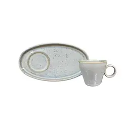 Xícara de Café e Pires Oval Cerâmica Stoneware Neo Green Granite 110ml - 1 Unid.