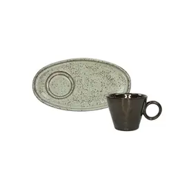 Xícara de Café e Pires Oval Cerâmica Stoneware Metálica Neo Pistache 110ml - 1 Unid.