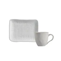 Xícara de Chá e Tavessa Retangular Cerâmica Juta Orgânico New White 170ml - 1 Unid.