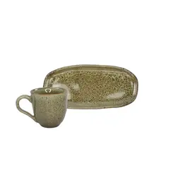 Xícara de Café e Pires Oval Cerâmica Stoneware Orgânico Croco 120ml - 1 Unid.