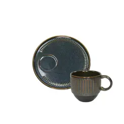Xícara Chá Empilhável e Pires Cerâmica Stoneware Linhas Oceano 230ml - 1 Unid.