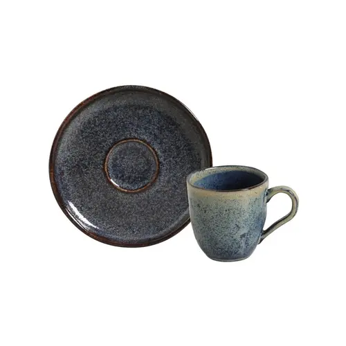 Xícara Café e Pires Cerâmica Stoneware Bio Titanium Azul 120ml - 1 Unid.