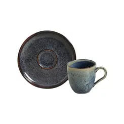 Xícara Café e Pires Cerâmica Stoneware Bio Titanium Azul 120ml - 1 Unid.