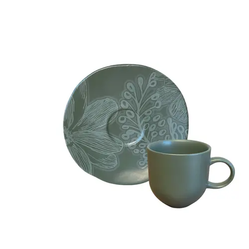 Xícara Café e Pires Cerâmica Stoneware Orgânico Florear 97ml - 1 Unid.
