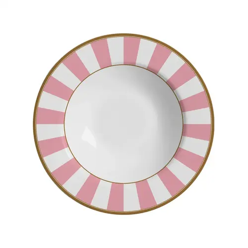 Prato Fundo em Cerâmica Stripe Linhas Rosa 25 cm - 1 Unid.