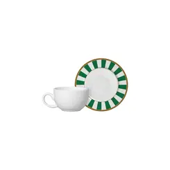 Xicara de Café com Pires em Cerâmica Stripe Verde 85 ml - 1 Unid.