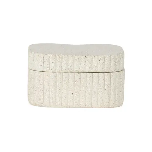 Caixa Decorativa em Poliresina Canelada Orla Off-White com Tampa 11cm