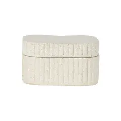 Caixa Decorativa em Poliresina Canelada Orla Off-White com Tampa 11cm