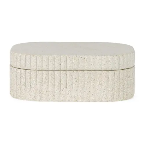 Caixa Decorativa em Poliresina Canelada Orla Off-White com Tampa 16,5cm