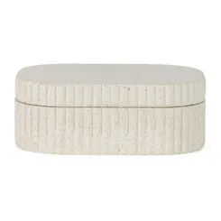 Caixa Decorativa em Poliresina Canelada Orla Off-White com Tampa 16,5cm