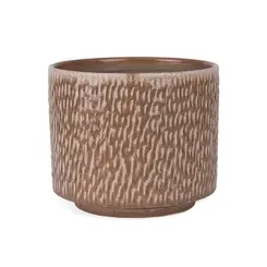 Cachepot Vaso Decorativo Savia em Cerâmica Marrom com Relevo 15,5 cm
