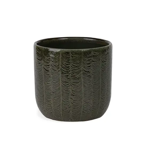 Cachepot Vaso Decorativo Arven em Cerâmica Verde com Relevo 14cm