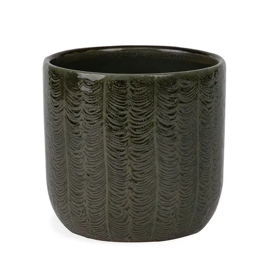 Cachepot Vaso Decorativo Arven em Cerâmica Verde com Relevo 15,5cm