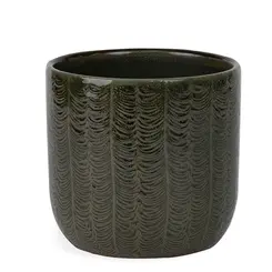 Cachepot Vaso Decorativo Arven em Cerâmica Verde com Relevo 15,5cm