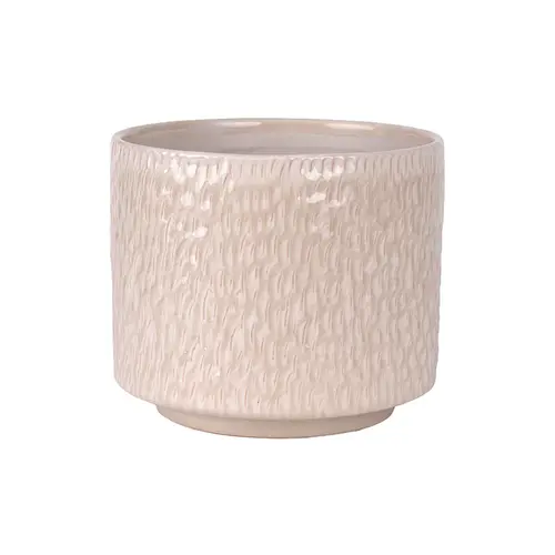 Cachepot Vaso Decorativo Savia em Cerâmica Off-White com Relevo 13,5cm