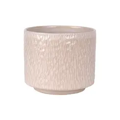 Cachepot Vaso Decorativo Savia em Cerâmica Off-White com Relevo 13,5cm