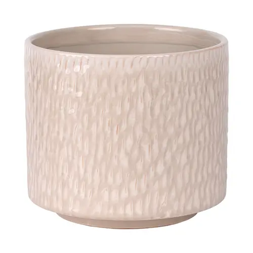 Cachepot Vaso Decorativo Savia em Cerâmica Off-White com Relevo 15,5cm