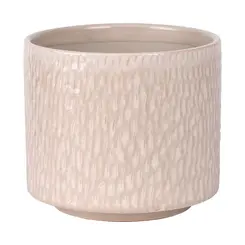 Cachepot Vaso Decorativo Savia em Cerâmica Off-White com Relevo 15,5cm