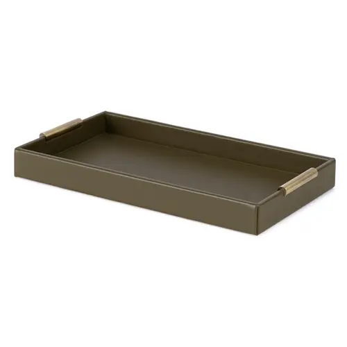 Bandeja Decorativa Oliva Verde com Alças Douradas 40cm
