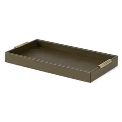 Bandeja Decorativa Oliva Verde com Alças Douradas 40cm