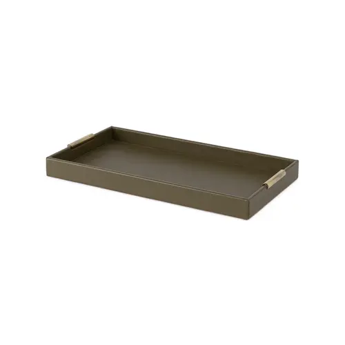 Bandeja Decorativa Oliva Verde com Alças Douradas 33cm