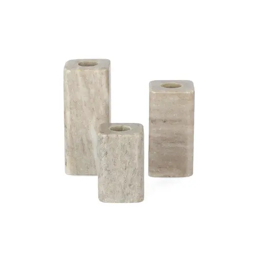 Kit Porta-Velas Lume em Mármore Bege Natural 3 Peças