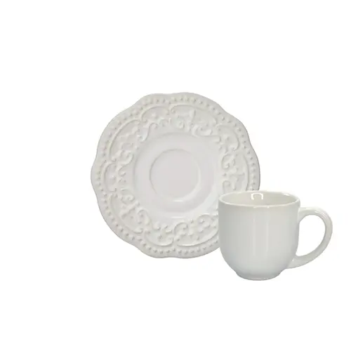 Xicara de Café com Pires em Cerâmica Passion Branco 72ml - 1 Unid.