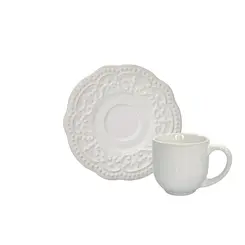 Xicara de Café com Pires em Cerâmica Passion Branco 72ml - 1 Unid.