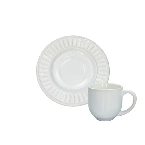 Xicara de Café com Pires em Cerâmica Risqué Branco 72 ml - 1 Unid.