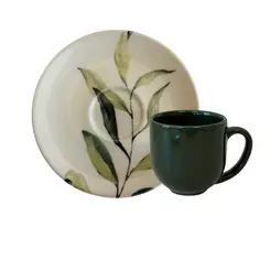 Xícara de Café com Pires Cerâmica Coup Botânico Folhagem 112ml - 1 Unid.