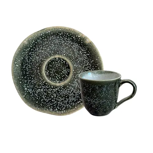 Xícara de Café e Pires Cerâmica Orgânico Nature Musgo 120ml - 1 Unid.