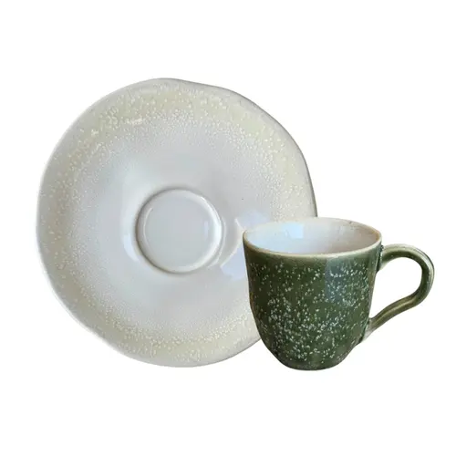 Xícara de Café e Pires Cerâmica Orgânico Nature Oliva 120ml - 1 Unid.