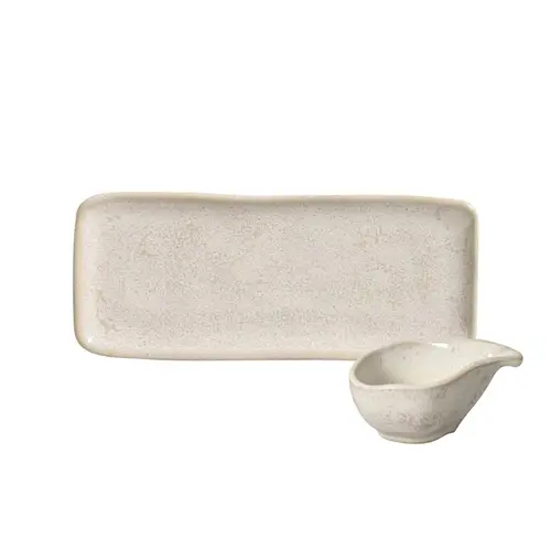 Kit Travessa Retangular com Molheira Orgânico Latte 22x9cm