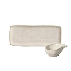 Kit Travessa Retangular com Molheira Orgânico Latte 22x9cm