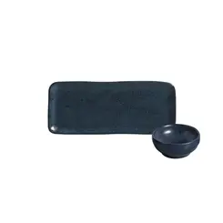 Kit Travessa Retangular com Ramequim P Orgânico Night Blue 22x9cm