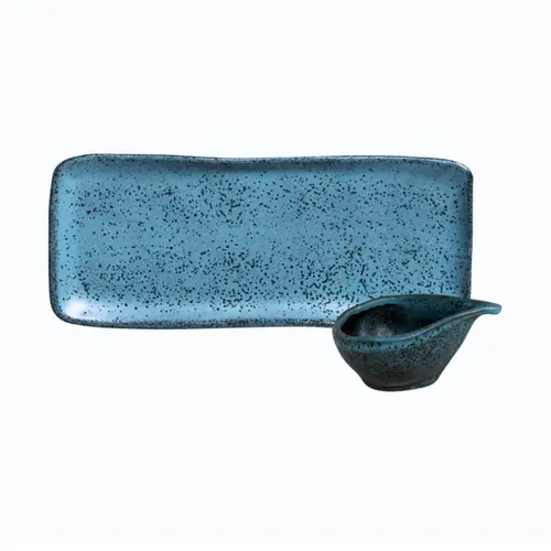 Kit Travessa Retangular com Molheira Orgânico Night Sky 22x9cm