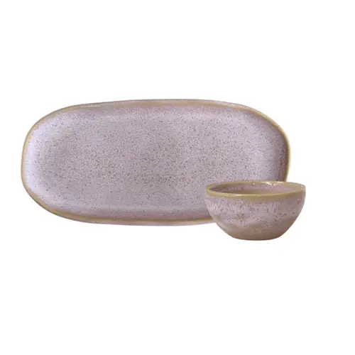 Kit Travessa Oval Rasa com Ramequim P Orgânico Litchi 23x11cm