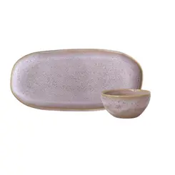 Kit Travessa Oval Rasa com Ramequim P Orgânico Litchi 23x11cm