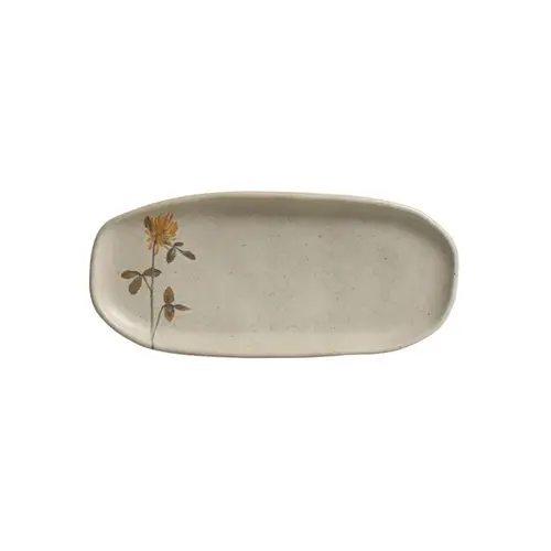 Travessa Cerâmica Oval Rasa Pequena Orgânico Campestre 23x11cm