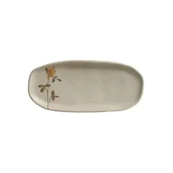 Travessa Cerâmica Oval Rasa Pequena Orgânico Campestre 23x11cm