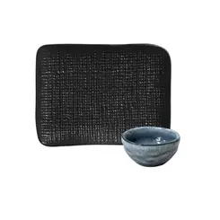 Kit Travessa Retangular com Ramequim P Juta Preto Matte 18X14 cm - 1 Unid.
