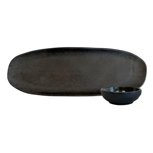 Kit Travessa Oval Rasa 36cm com Ramequim Preto Agate 70ml – 1 Unid.