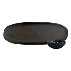 Kit Travessa Oval Rasa 36cm com Ramequim Preto Agate 70ml – 1 Unid.