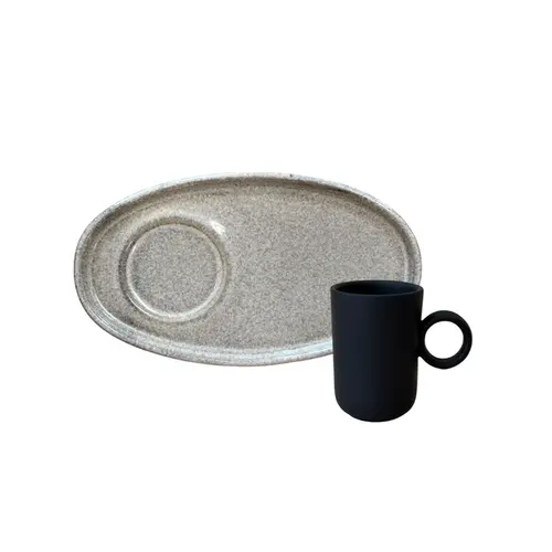 Xícara de Café e Pires Oval Cerâmica Stoneware Neo Dust Preto100ml - 1 Unid.