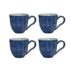 Kit 4 Xícaras de Café em Cerâmica Nature Azul Índigo 120ml